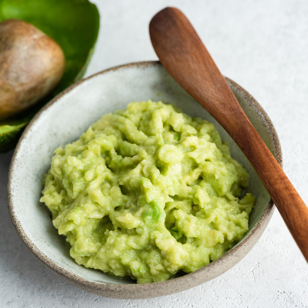 Mashed avocado in bowl