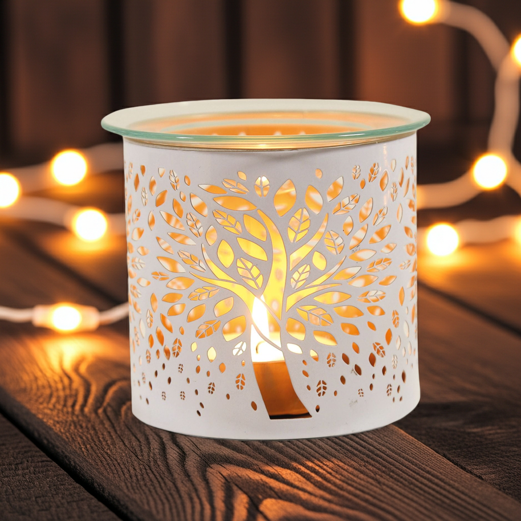 Tealight Wax Melter and Candle Holder - White Tree of Life