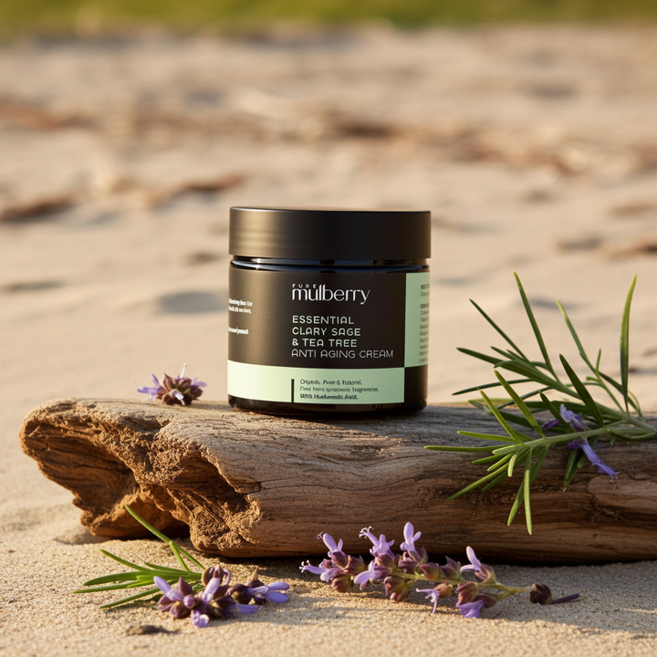 Essential Organic Clary Sage & Tea Tree Anti Aging Day Face Cream with Hyaluronic Acid 50g