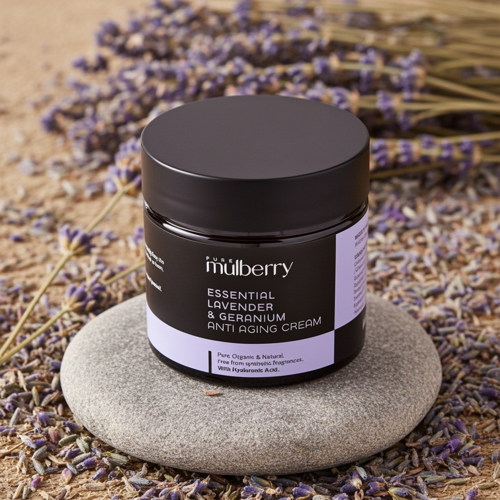 Essential Organic Lavender & Geranium Anti Aging Day Face Cream with Hyaluronic Acid 50g