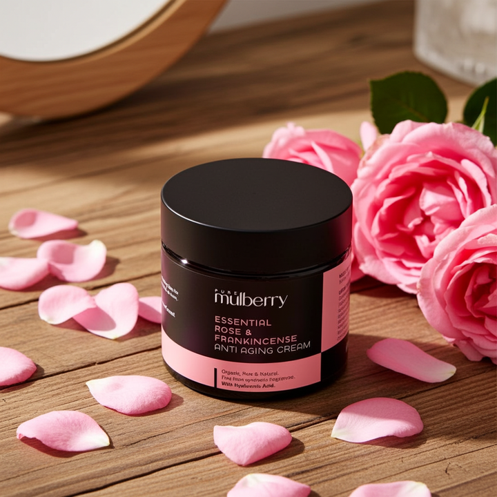 Essential Organic Rose & Frankincense Anti Aging Day Face Cream with Hyaluronic Acid 50g